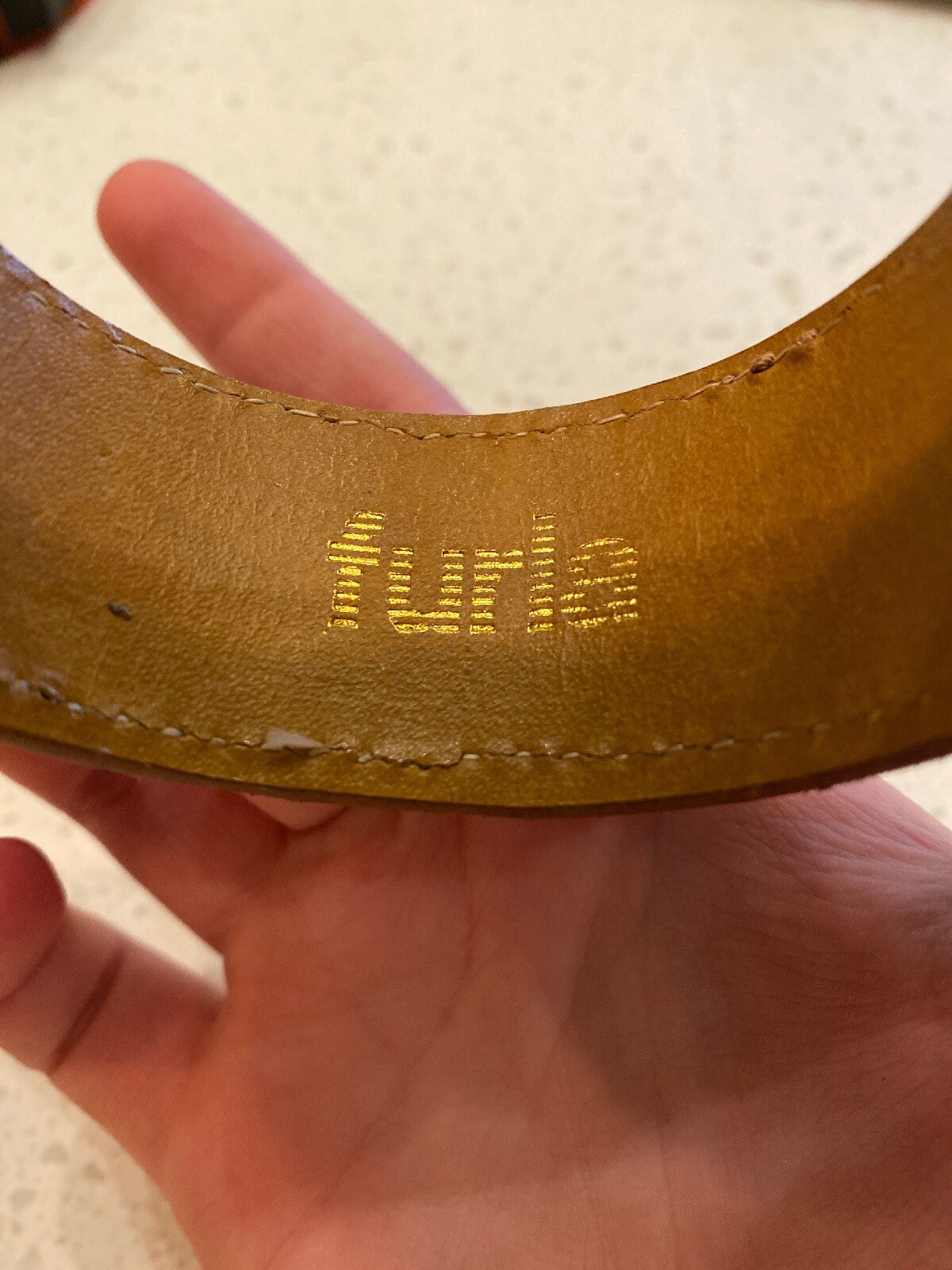 Authentic FURLA Brown Leather Bangle Bracelet 3.1 cm diameter