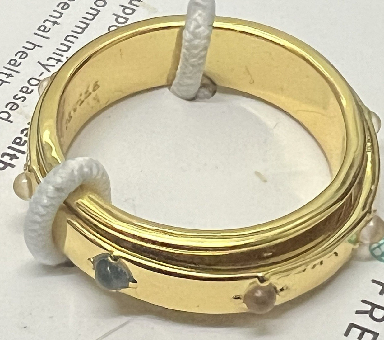 Puravida Mental Health Awareness Fidget spin Ring 9 10 NEW Gold tone Band stones