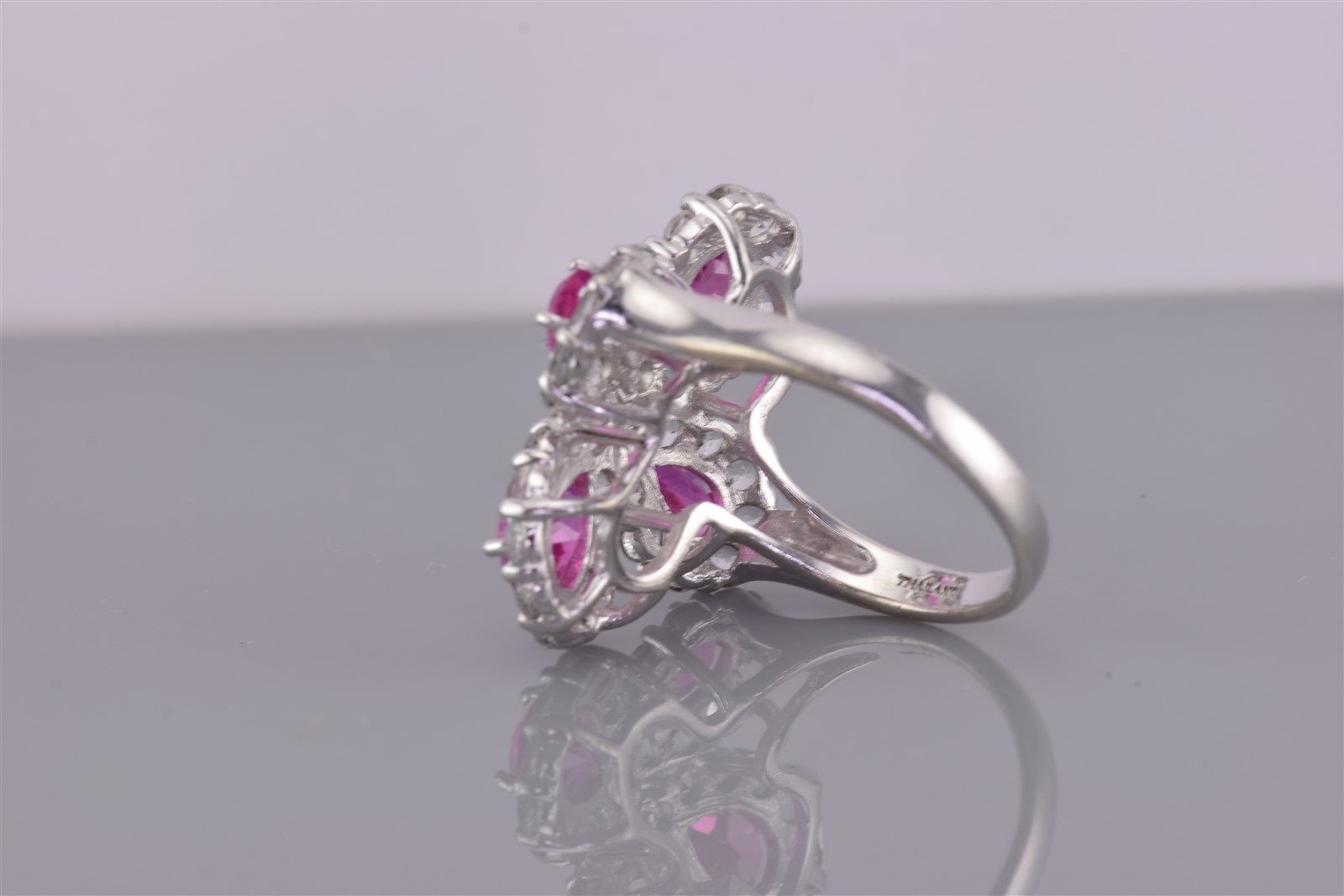 Kit Heath Sterling Silver Pink Sapphire Whit Topaz Statement Band Ring 925 Sz: 8