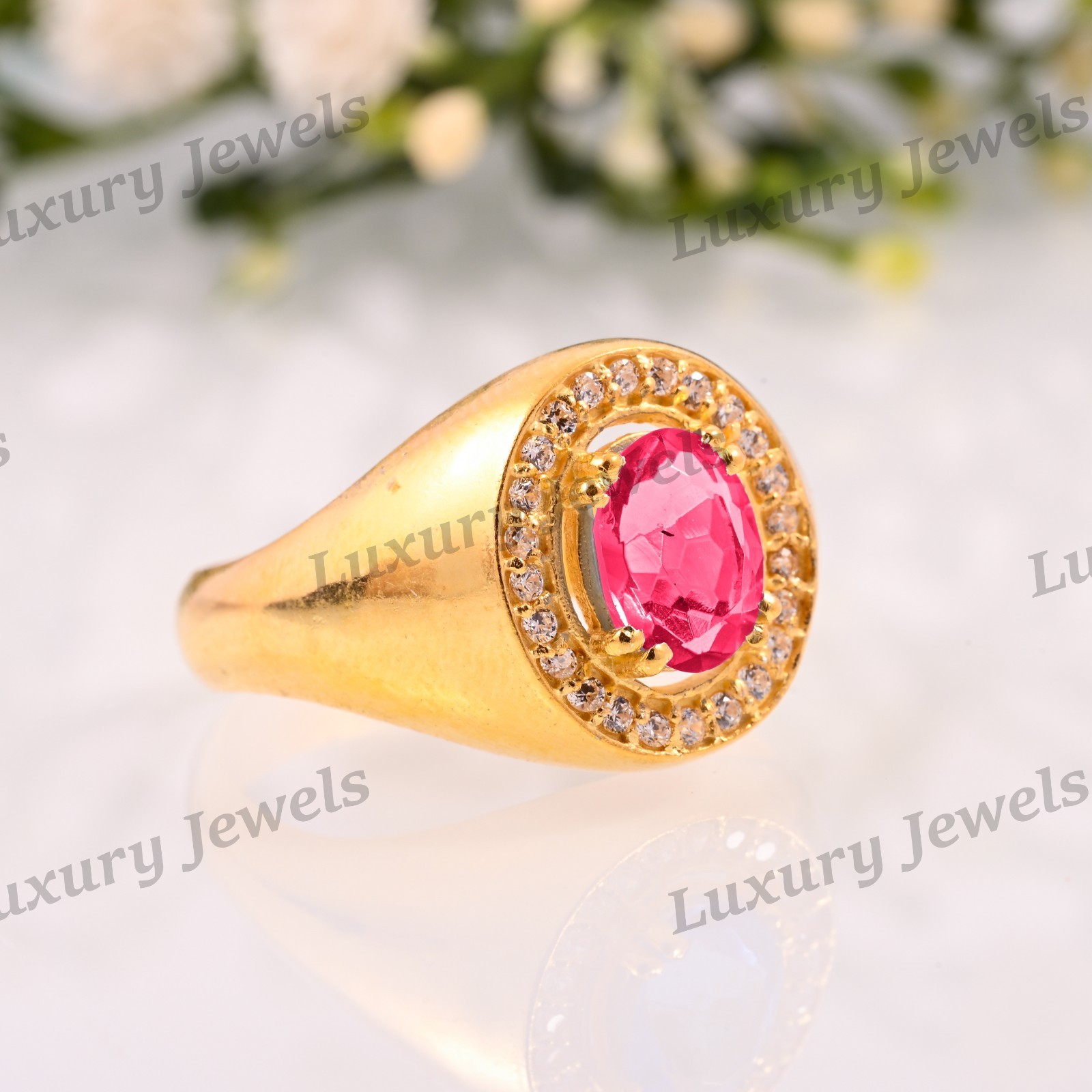 Natural Pink Tourmaline Men’s Ring 925 Sterling Silver Handmade Gift