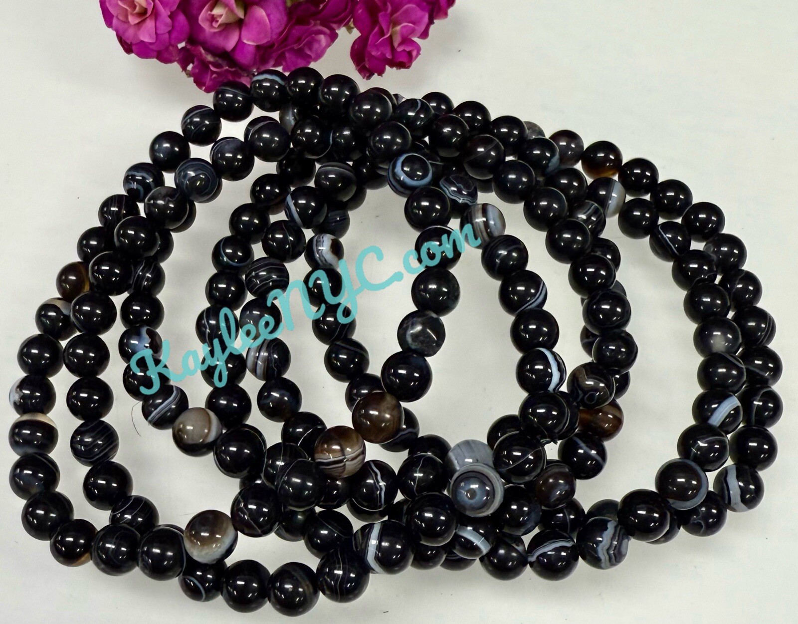 Wholesale Lot 6 Pcs Onyx 6mm 7.5” Crystal Healing Stretch Bracelet