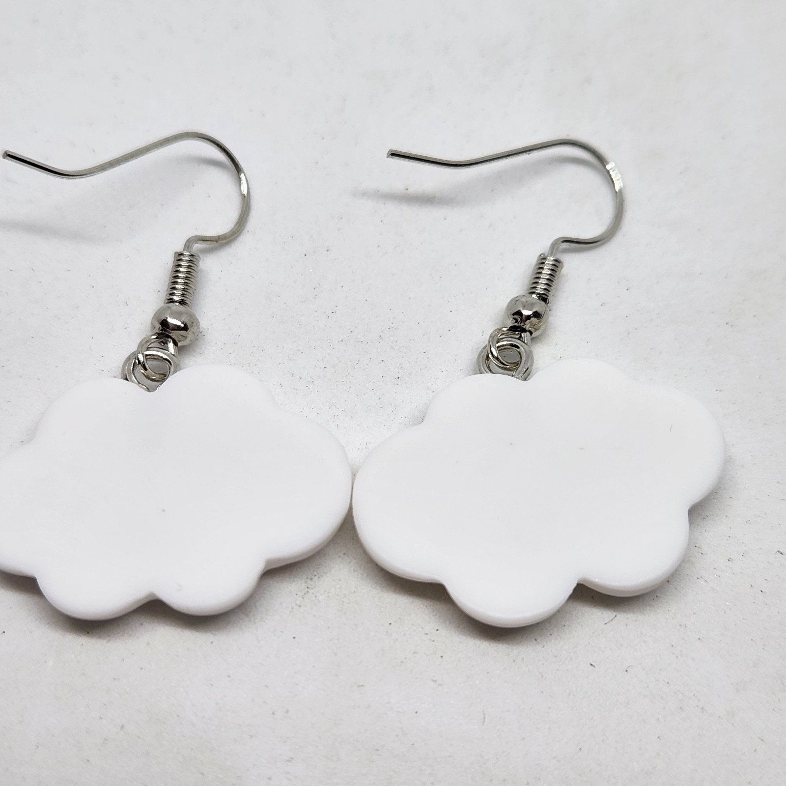 White Cloud Earrings Acrylic Hook Dangle Fun Cute Gift
