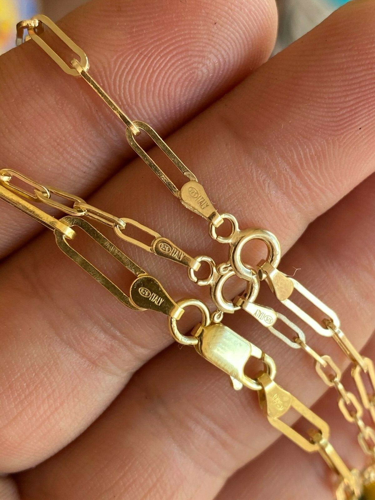Cadena Paperclip Rolo Plata 925 Sólida Baño Oro 14k Collar Italiano Hombre Mujer