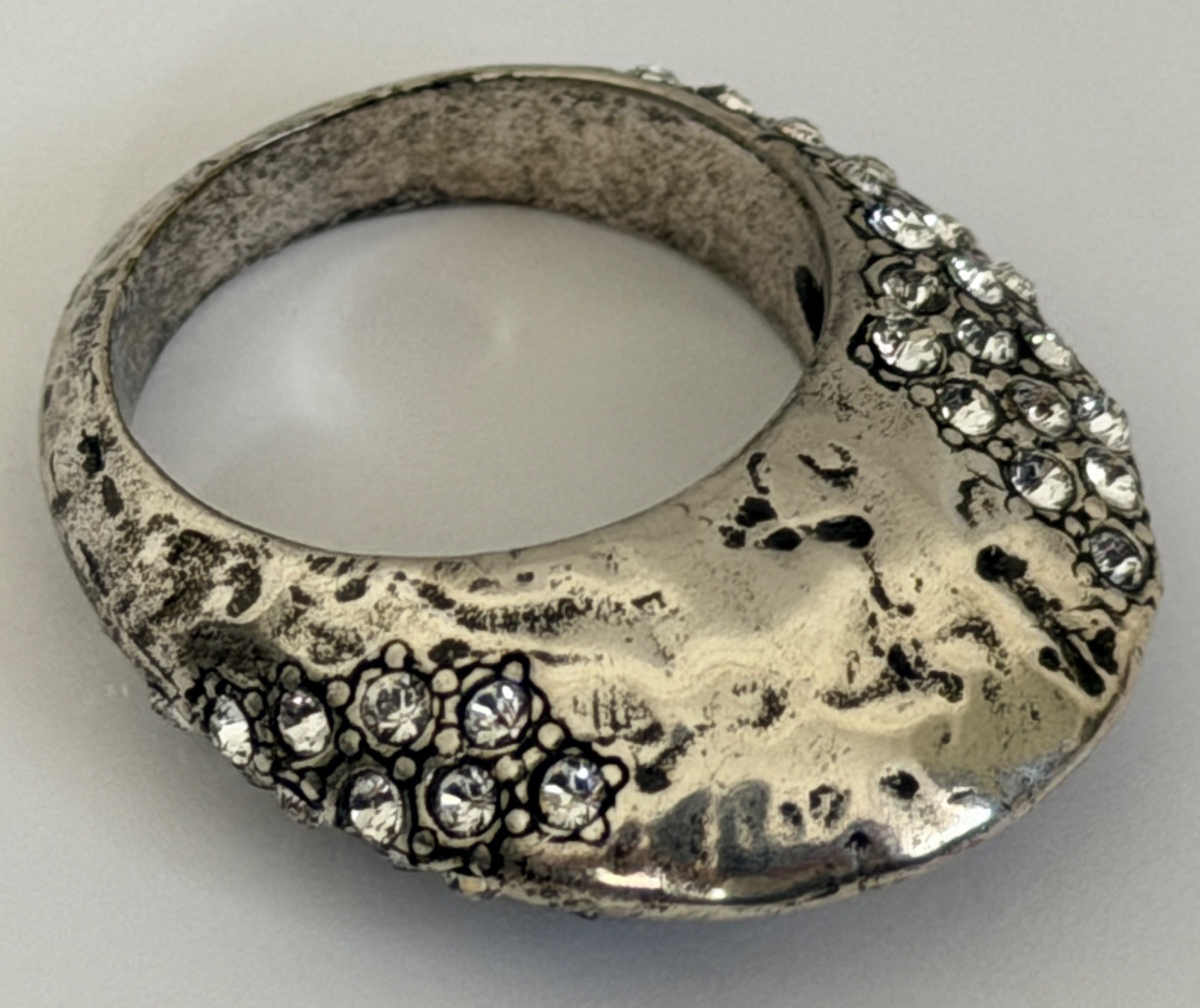 NWT Saint Laurent YSL Crystal Molten Bumpy Silver Brass 3D Dome Band Ring 6 $895