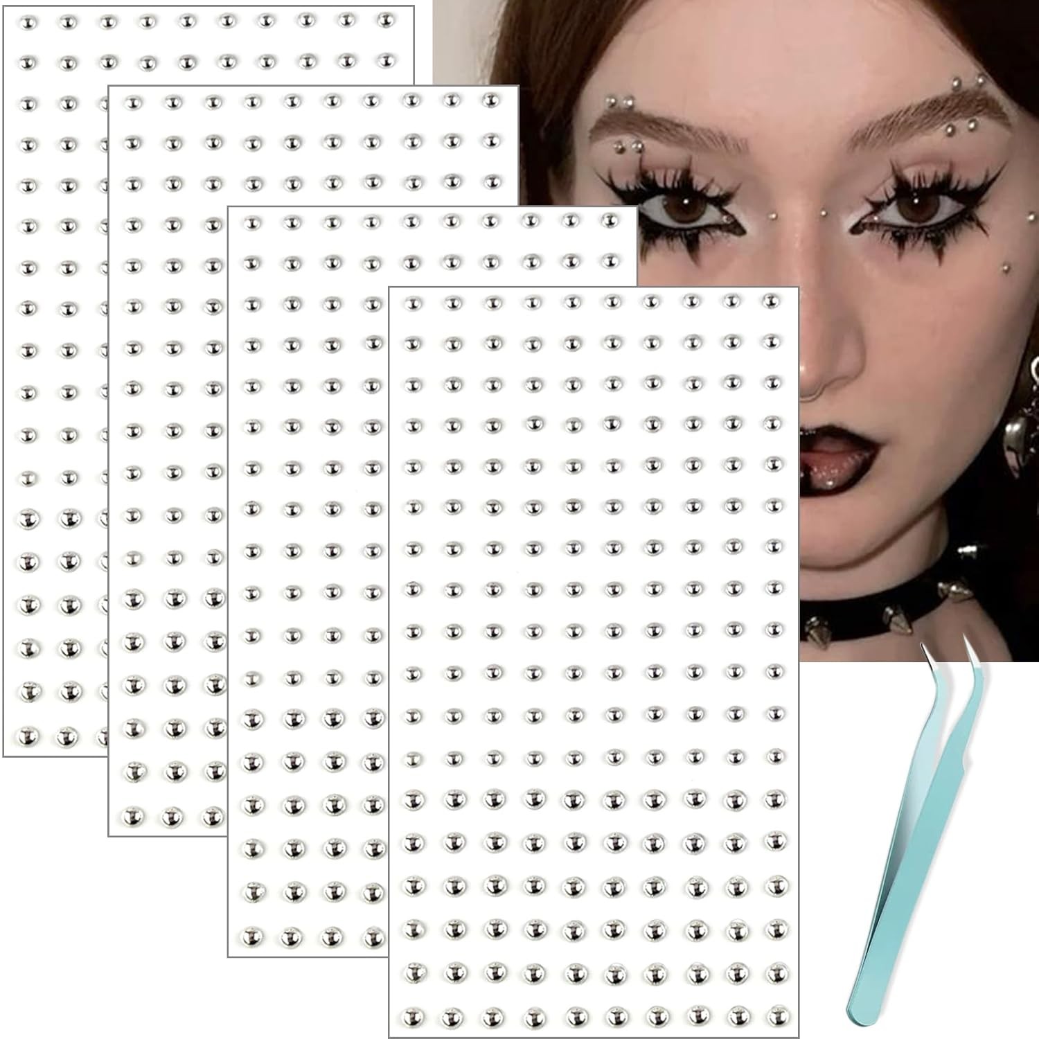 Face Gems Fake Piercings, Lip Ring Nose Eyebrow Sliver-2