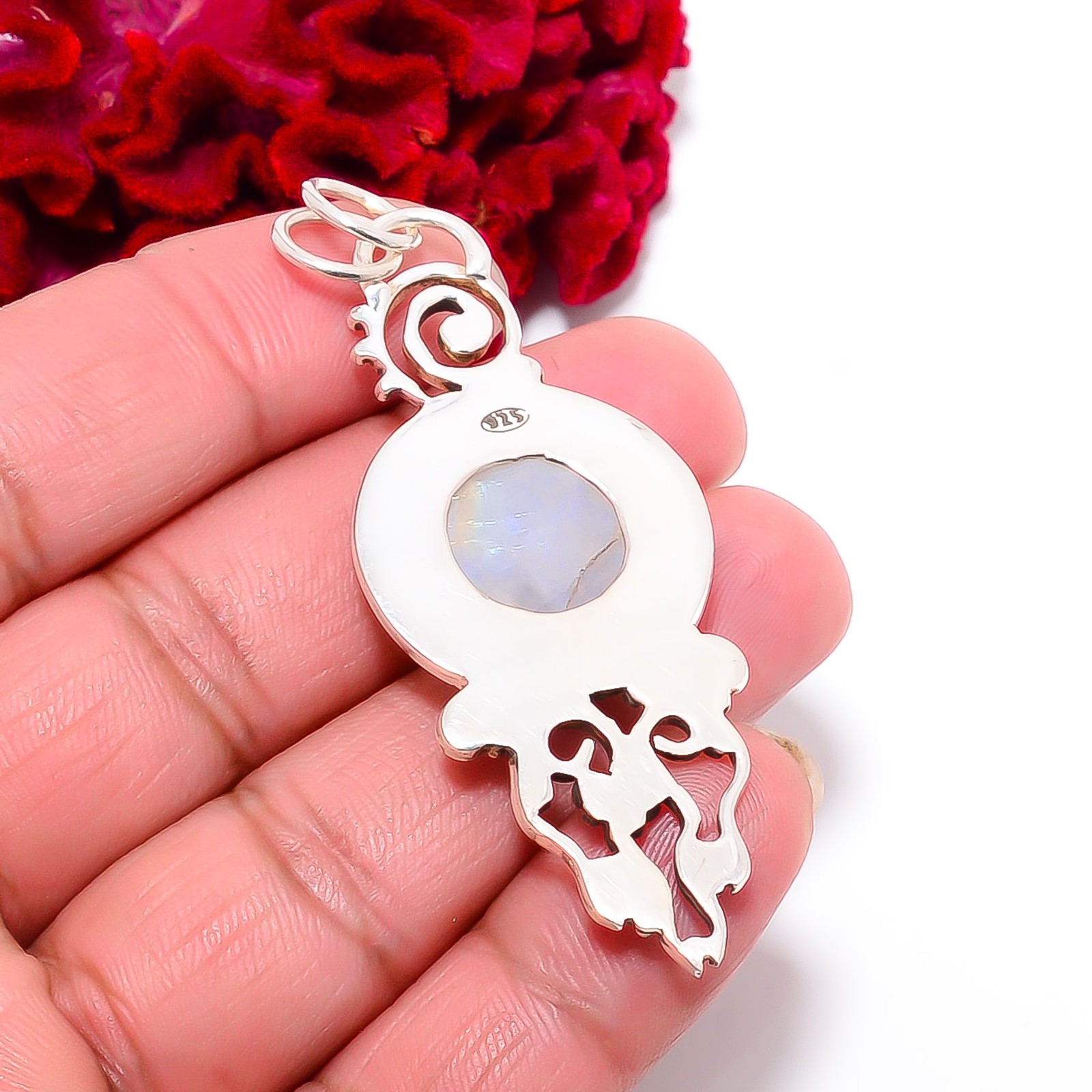 Rainbow Moonstone – India Handmade 925 Sterling Silver Pendant 2.54″ P32