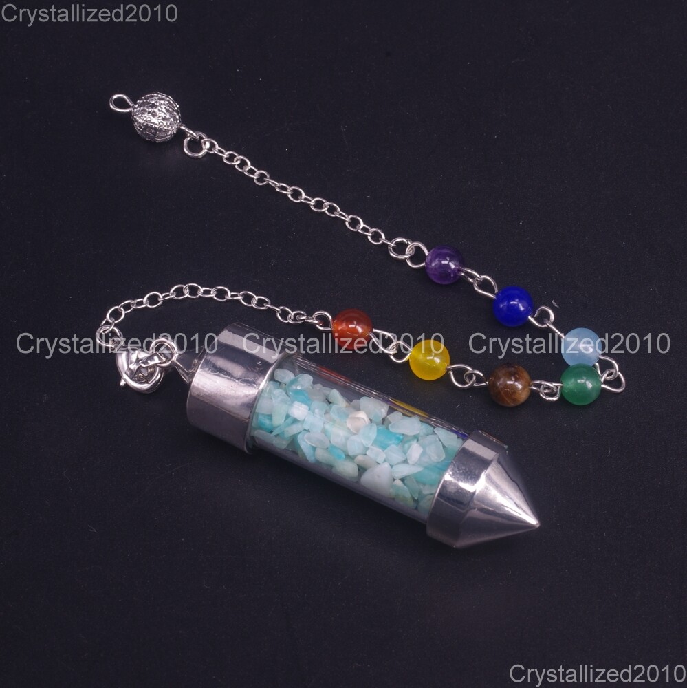 Natural Gemstones Wishing Pendulum Pointed Reiki Chakra Chip Beads Pendant