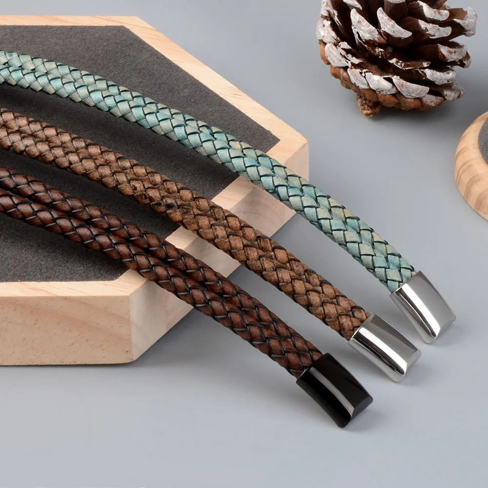 Genuine Leather Double Rope Braid Bracelet For Men Multicolor Choice