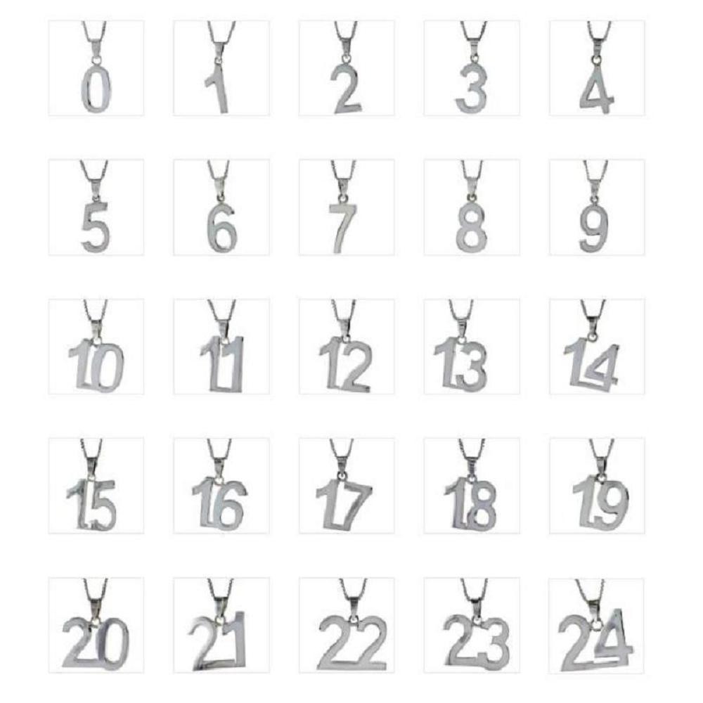 Sterling Silver Any One Number Pendant from 0 to 24 w/ 18″ Italian Box Chain