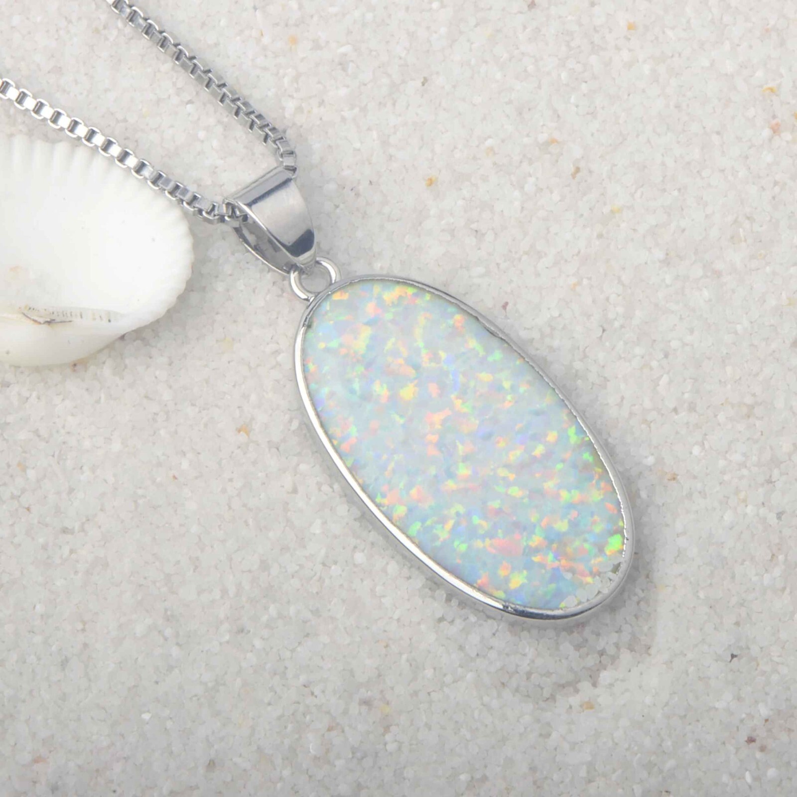 Hawaii White Fire Opal Oval Necklace Pendant Silver Filled For Women Girls