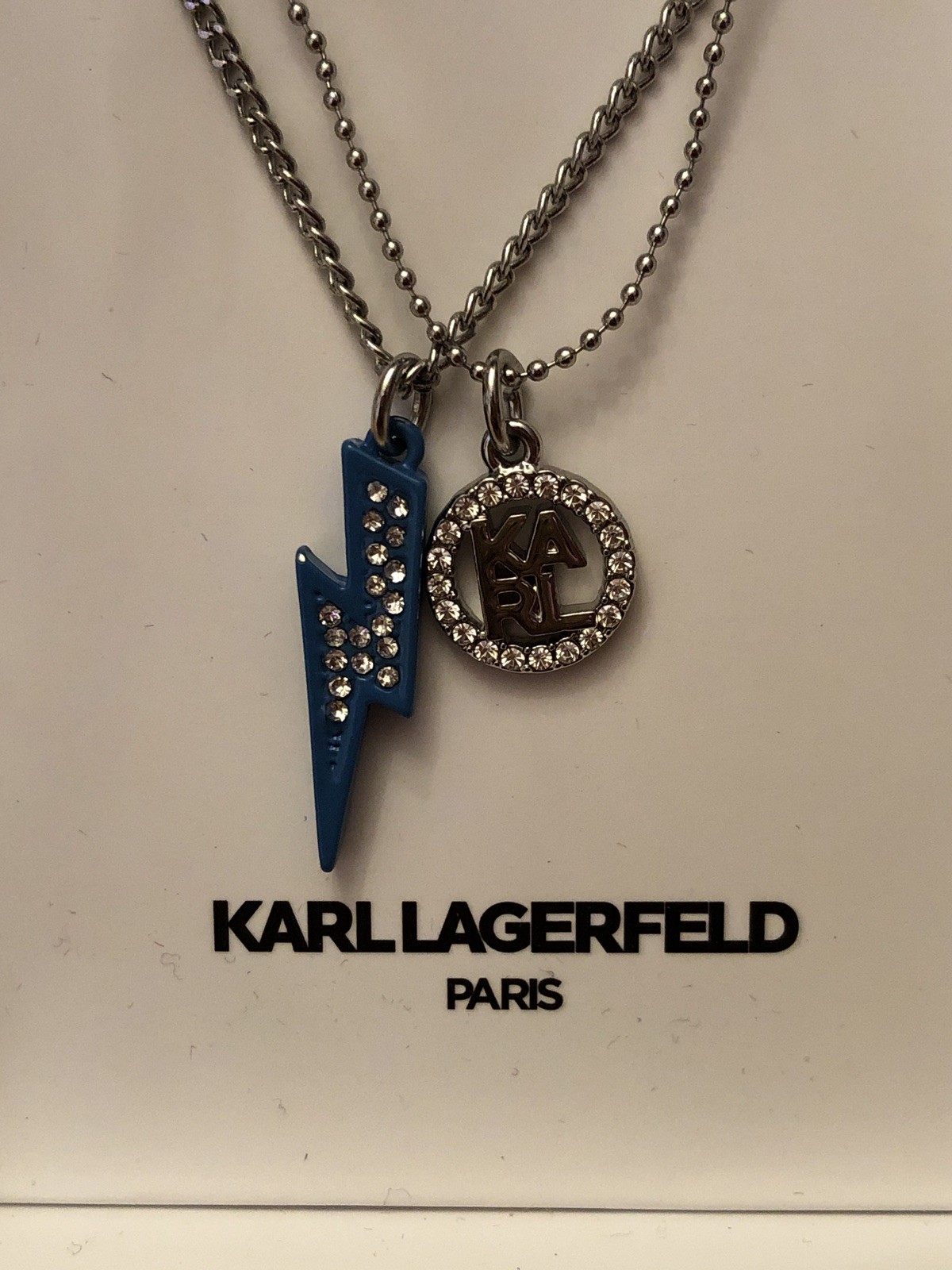 Karl Lagerfeld Lightning Bolt & Karl Layered Necklace & Star Stud Earrings NIB