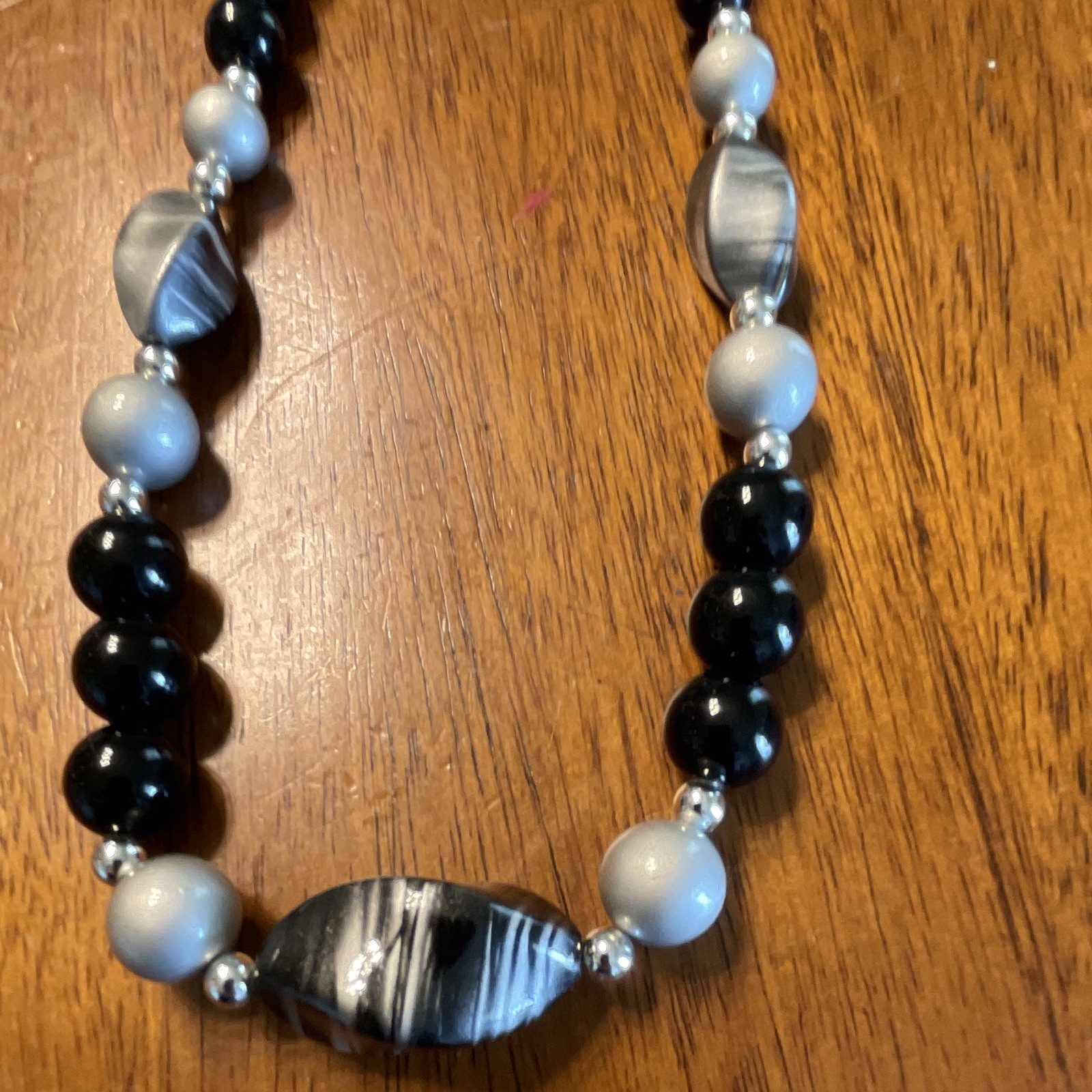 Vintage 1980’s Acrylic Lot of 6 Black & White Round Beaded Necklaces