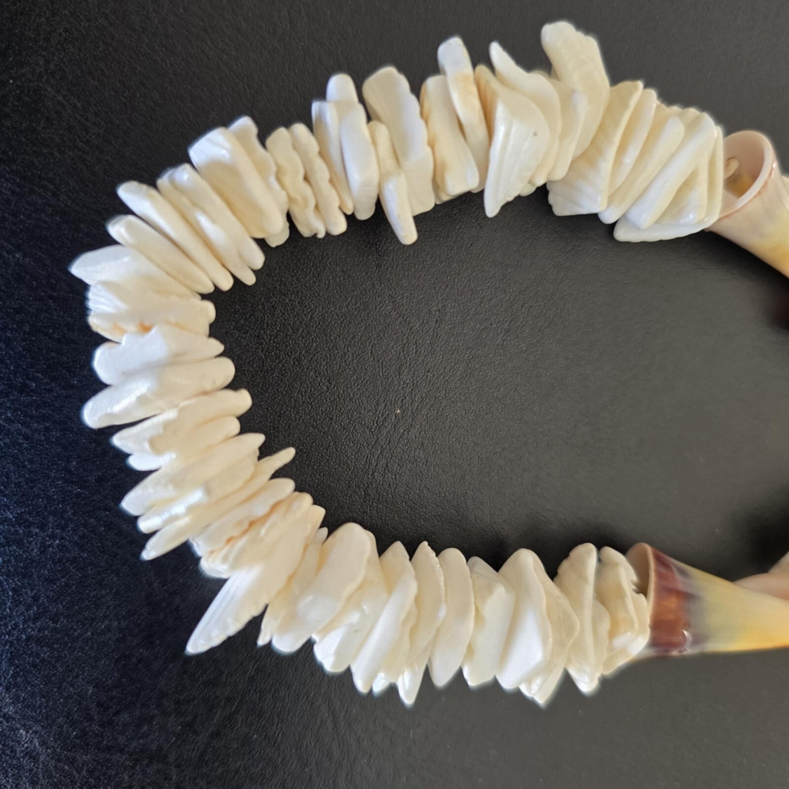 White Chipped Puka Sea Shell Necklace interlaced Cone Sea Shells Hawaii Surfer