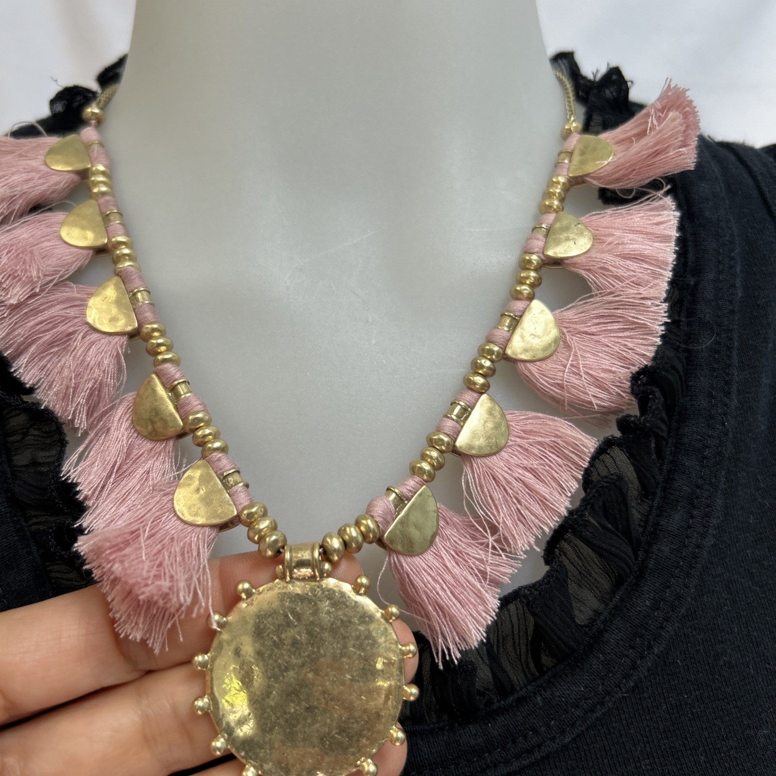 Lucky Brand Pink & Gold Tassel Necklace Reversible