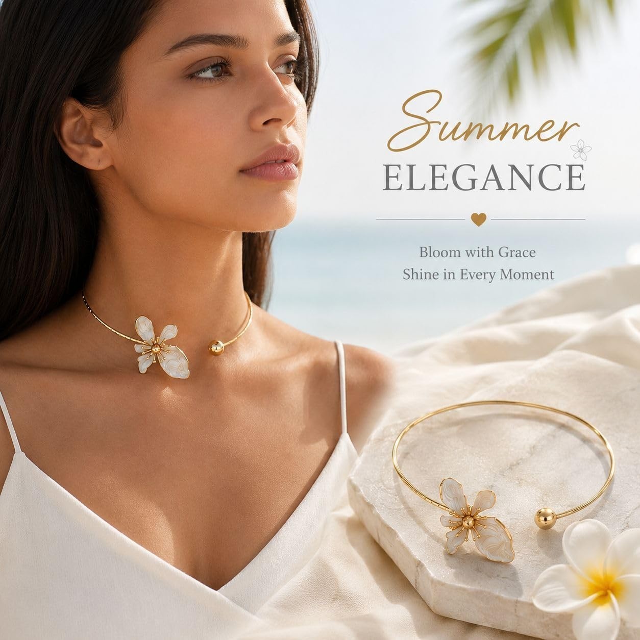 Dainty Gold Flower Choker Necklace – Chunky Floral Pendant for Summer & Weddings