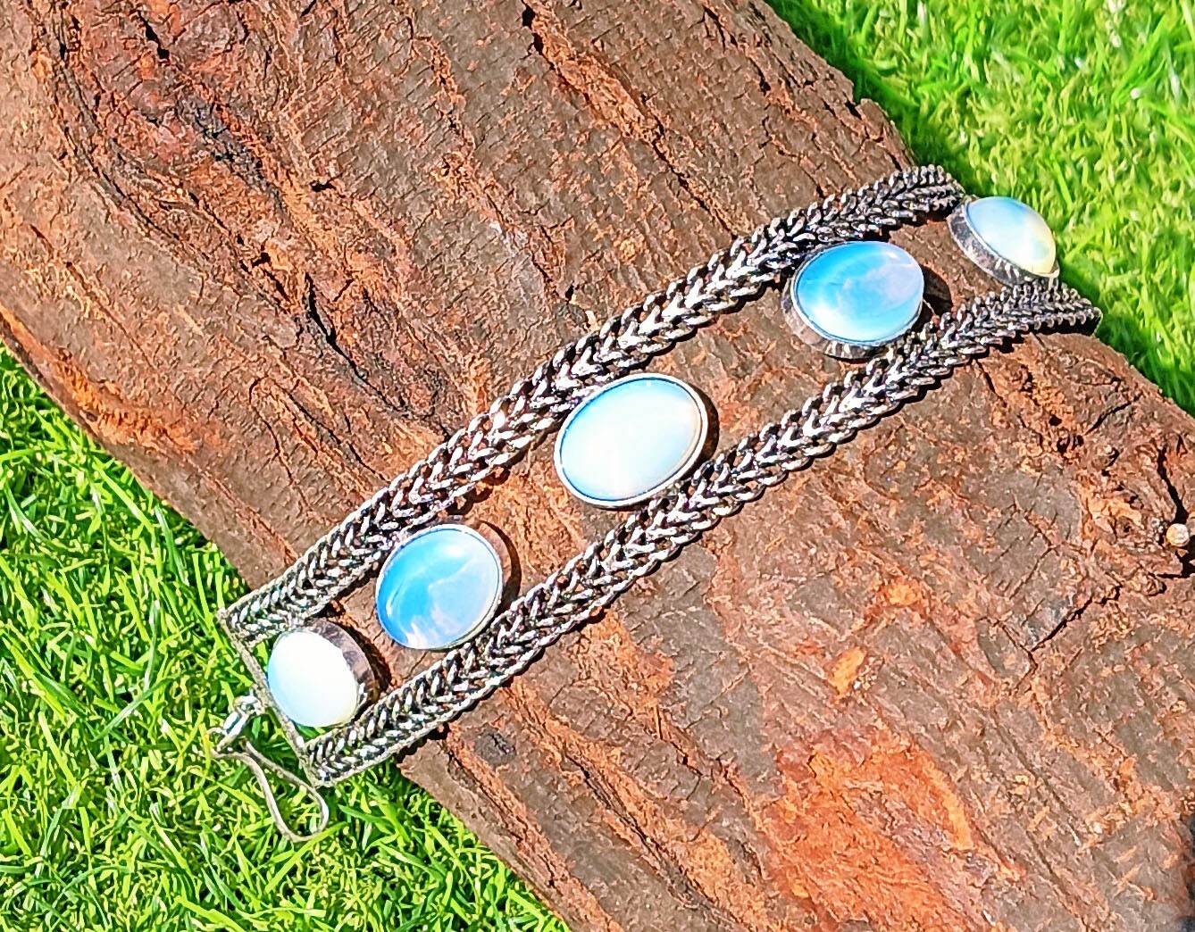 Buy Opalite Gemstone 925 Sterling Silver Plated Chain Bracelet 1pcs