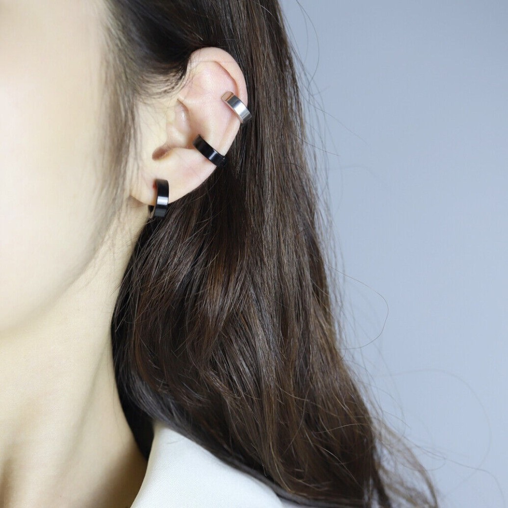 Mens Womens Stainless Steel Clip On Fake Ear Earrings Hoop Huggie Non-Piercing