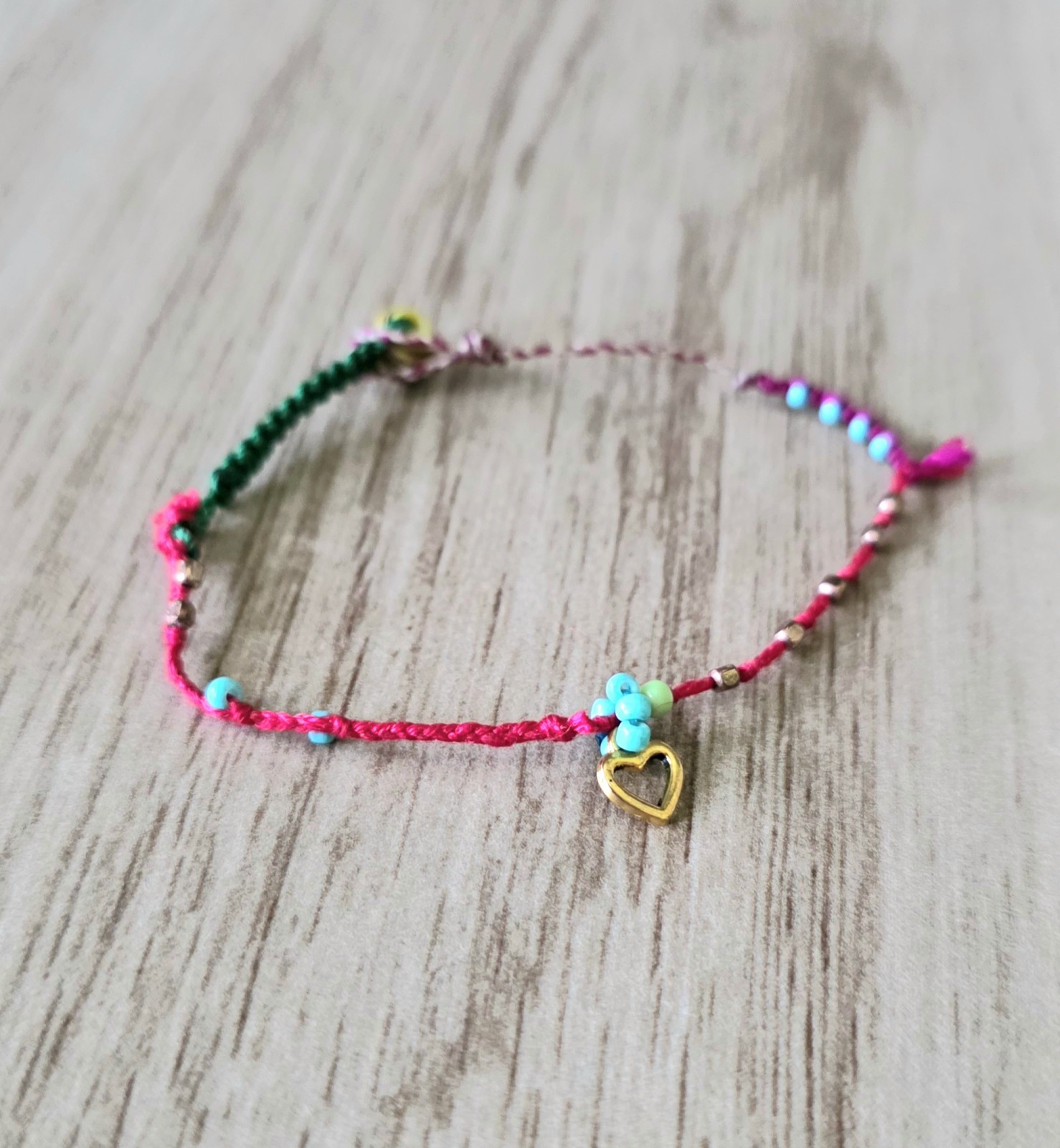 Multicolor Beaded Cord Heart Charm Bracelet Inspired by Chan Luu and Free People