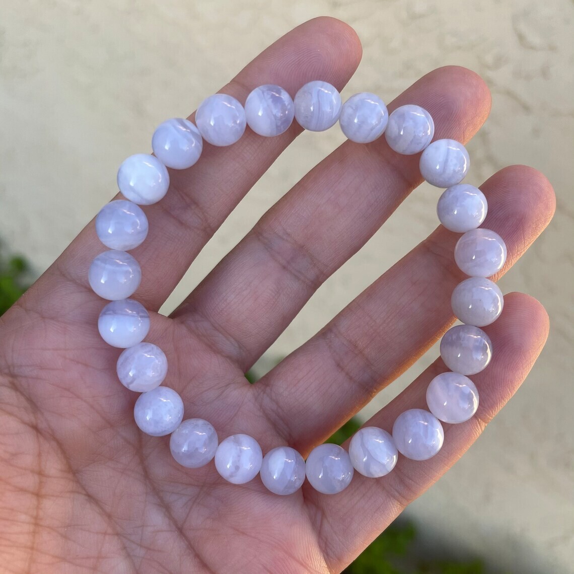 Natural Blue Lace Agate Stone Bracelet 8mm Blue Crystal Stretch Bracelet