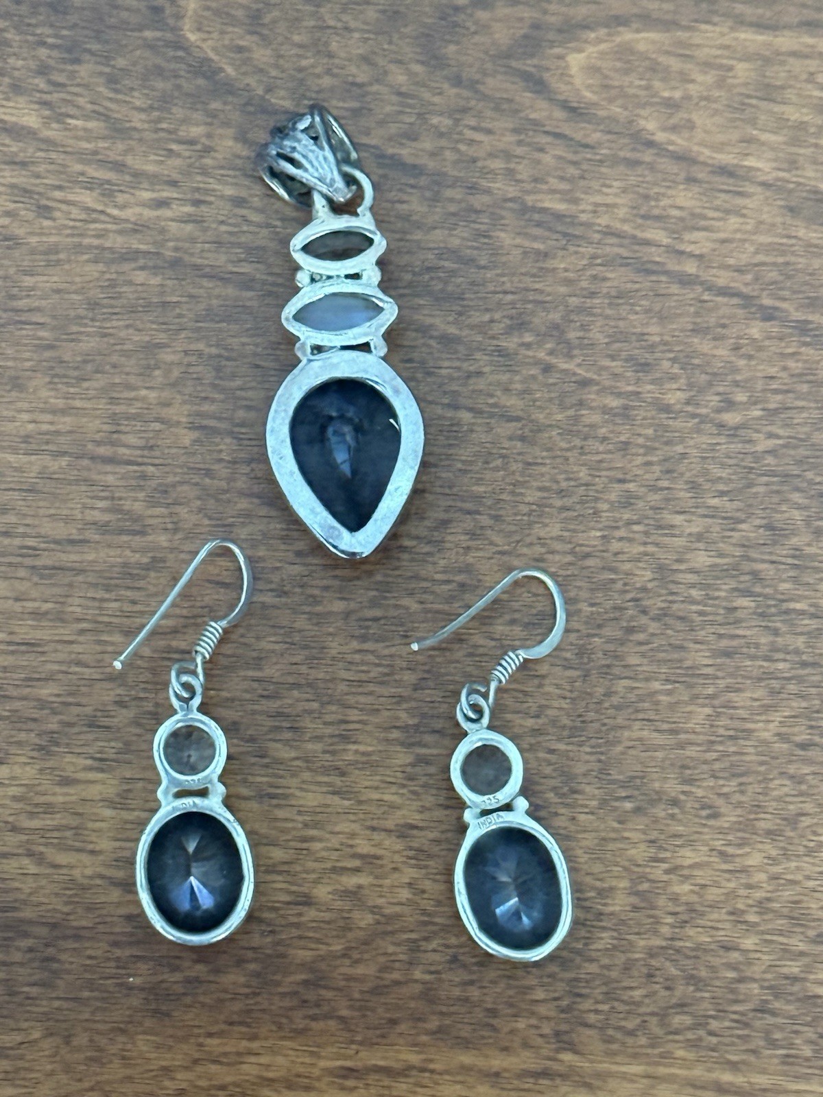 Blue Teardrop & Oval Gemstone Pendant and Earrings Set