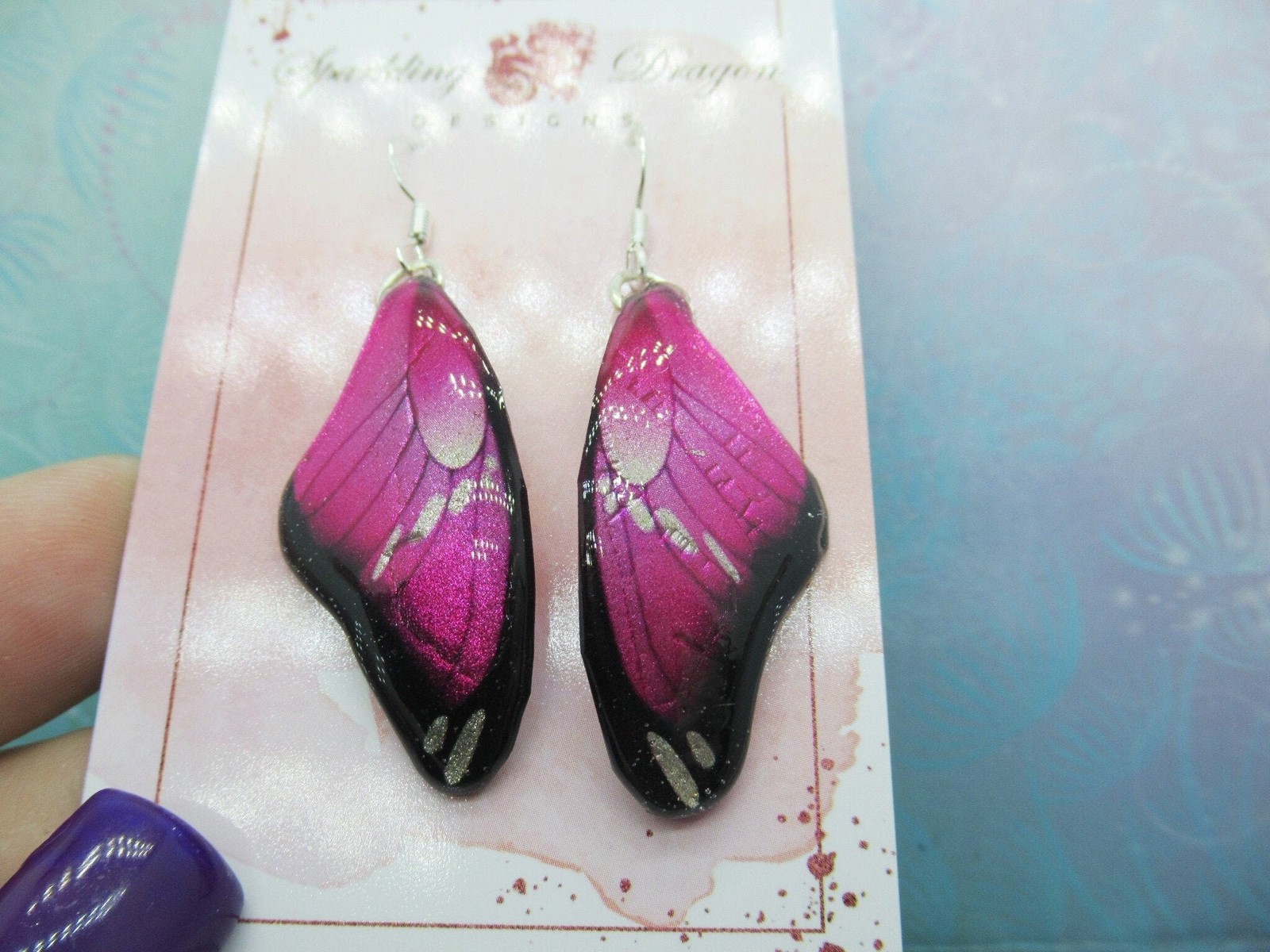 Butterfly Earrings Pink and Black – Fairy Jewellery, Fun Gift for her Fairy