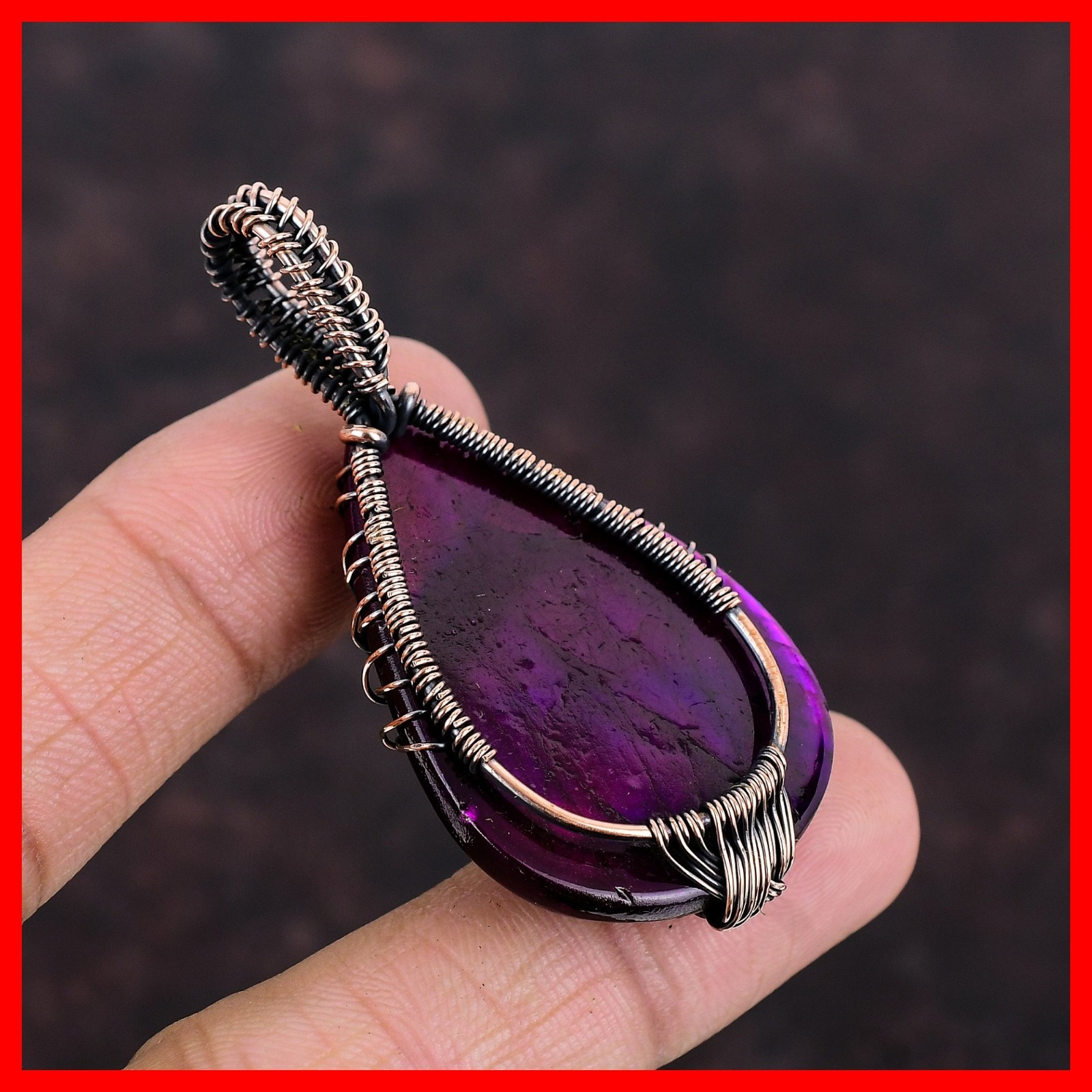 Pear Natural Pink Fire Labradorite Copper Tree Of Life And Wire Wrapped Pendant