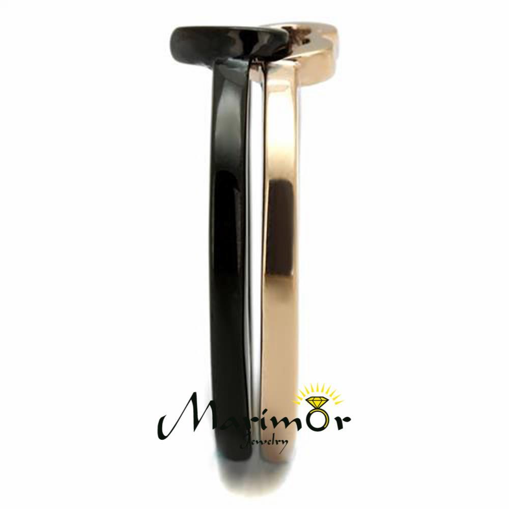 Stainless Steel Black & Rose Gold Ion Plated 2 Piece Heart Fashion Ring Sz 5-10
