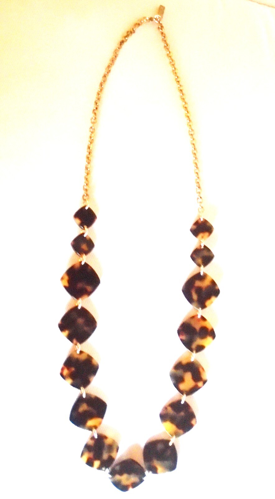 Jaeger Tortoiseshell Large Link Long Gold-tone Necklace brown gold signed vgc