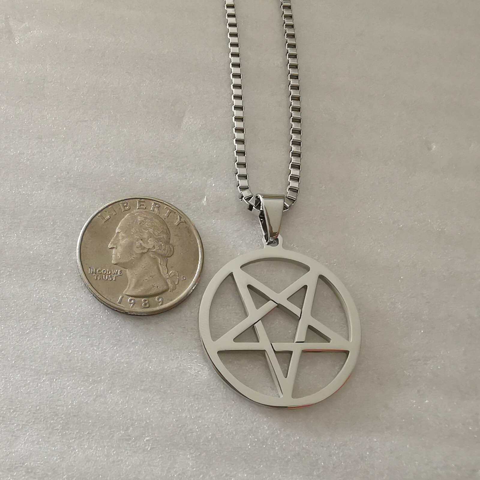 Stainless steel Pentagram star charm necklace pendant 16–40inch box chain