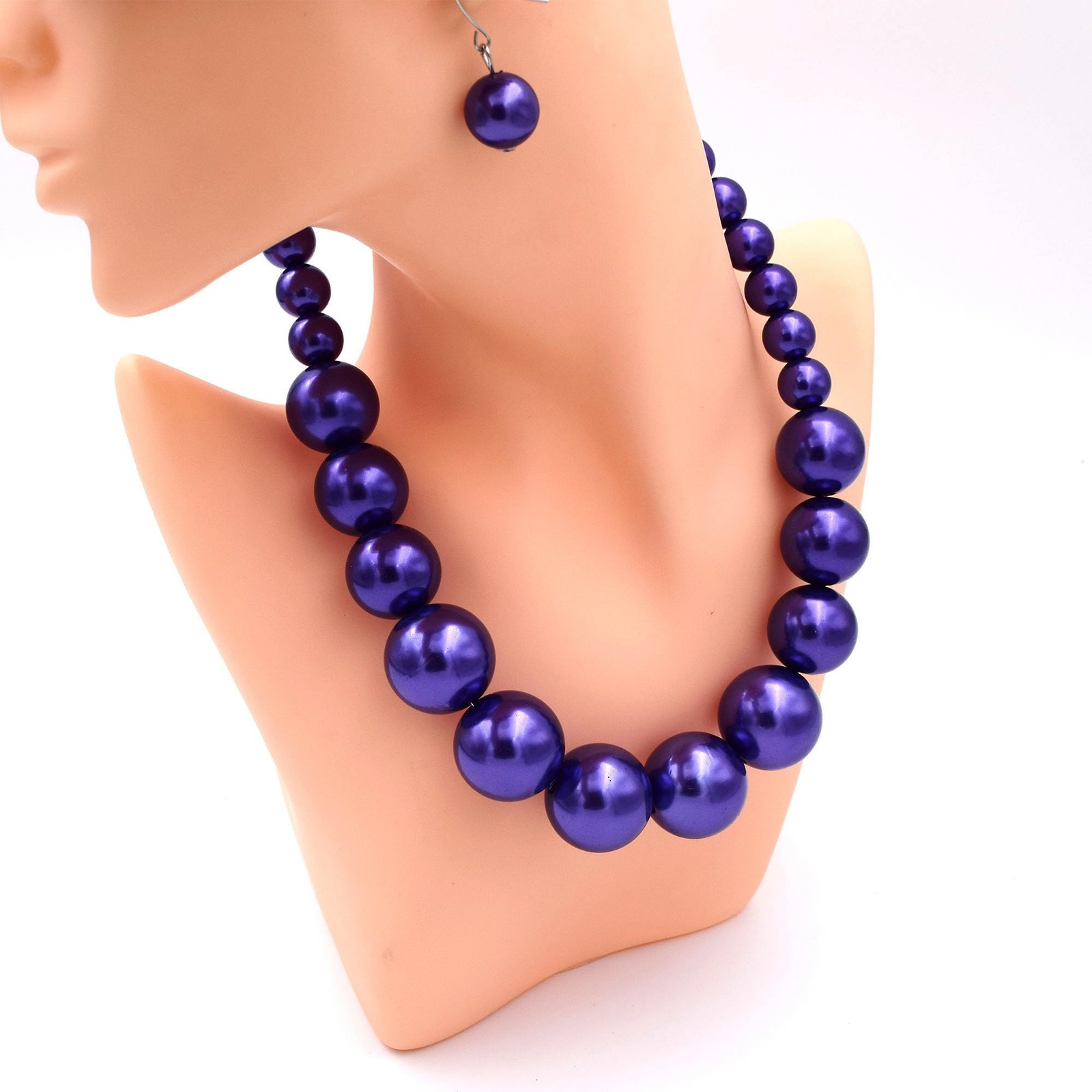 VAQINED Women Big Faux Pearl Necklace Bracelet and Earrings Set Large Pearl J…
