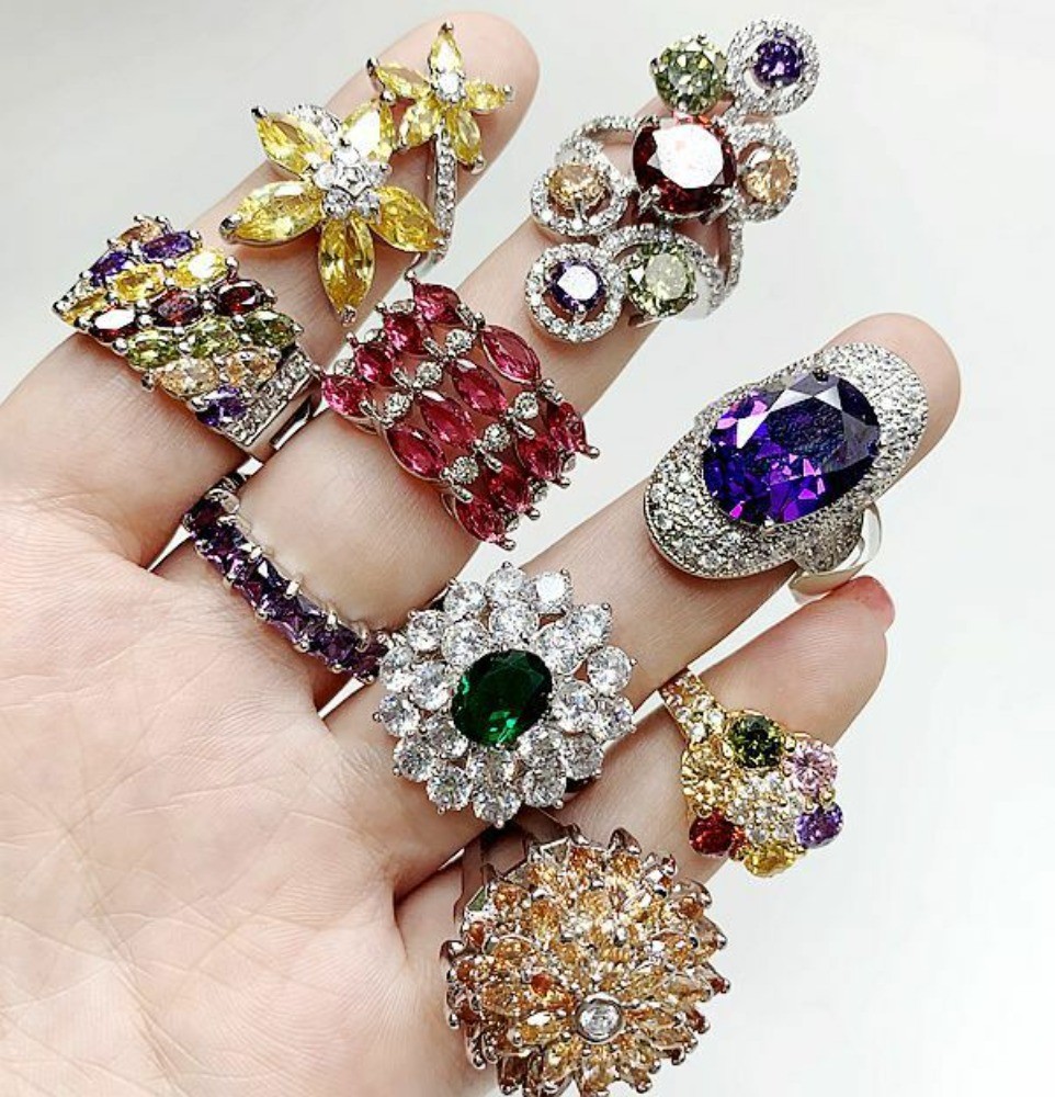 25/50/100/200Pcs Wholesale Mixed Rings Bulk Finger Gemstones Crystal Jewelry Lot