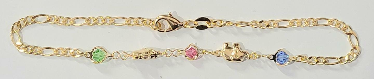 Elephant Ankle Bracelet 14k Gold Filled with Colored Stones 9.75 inch Long # 58