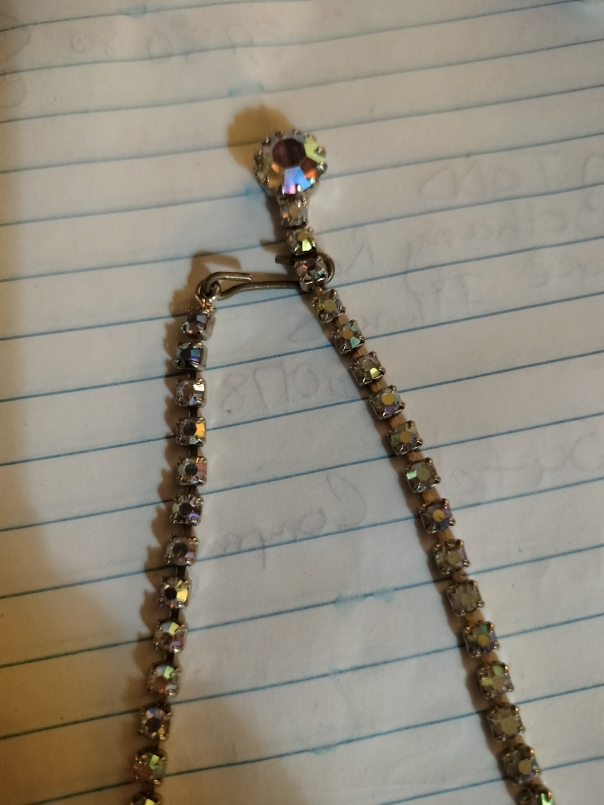 Gold Tone Aurora Borealis Round Crystal Rhinestone ,Closure Is a J Hook Clasp .