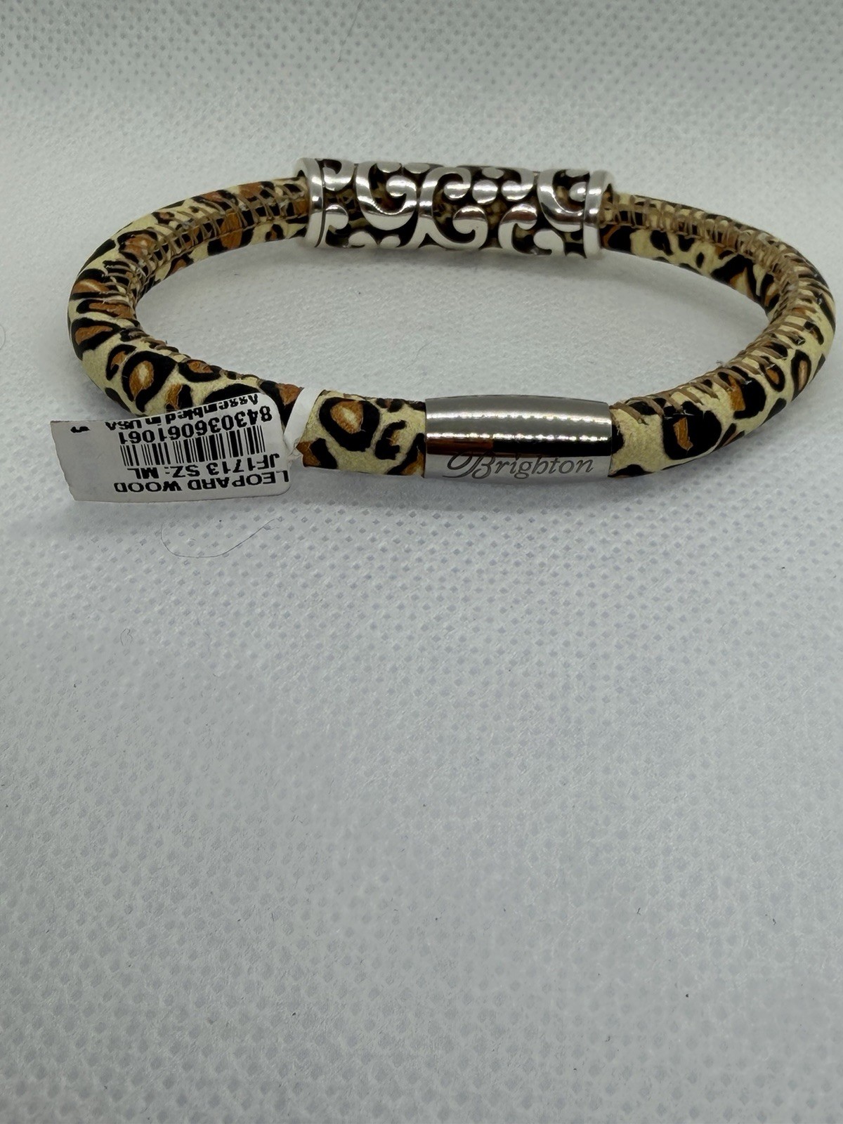Brighton Leopard Woodstock Leather Bracelet With Contempo Long Bead NWT