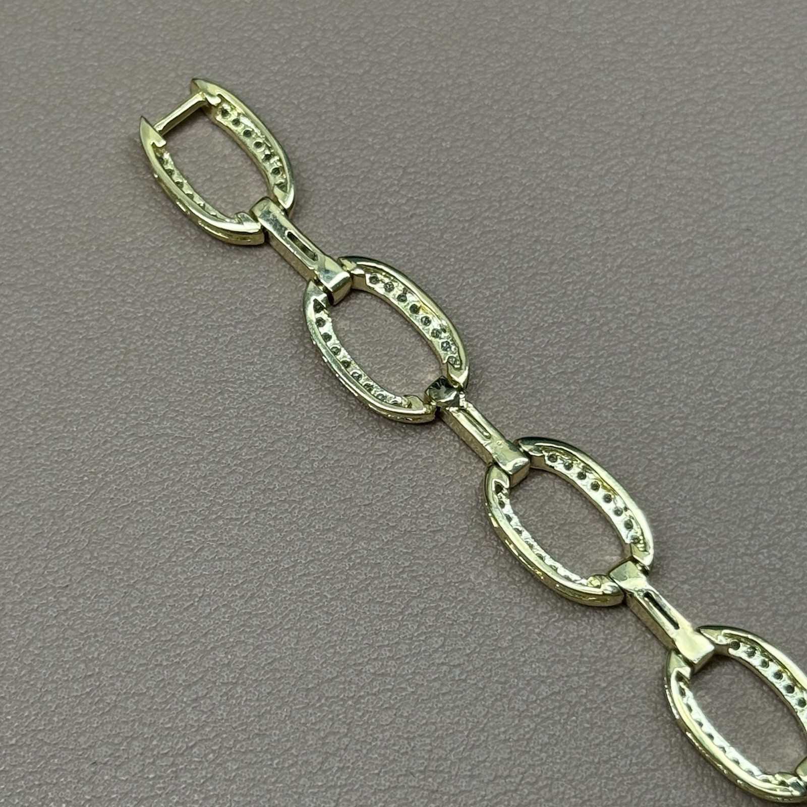 REL 925 Sterling Silver Gold Plated C Z Oval Bar Link Bracelet 6.5” 10g 9.1mm