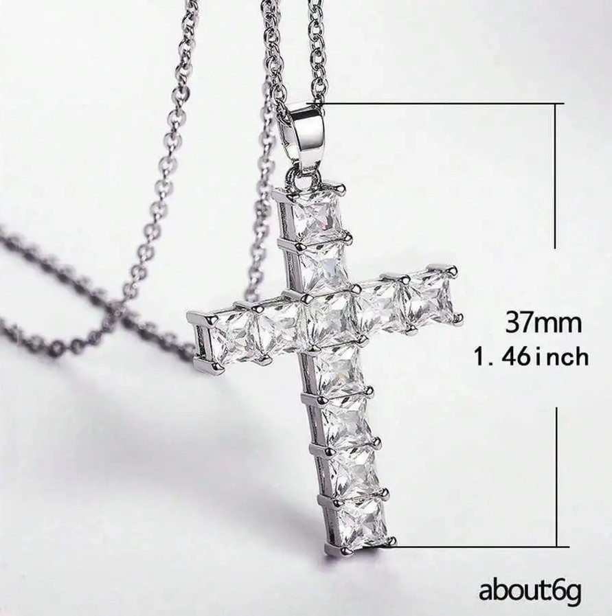 1pc Gold Crystal Jesus Cross Pendant Necklace Man Women Fashion Jewelry – NEW