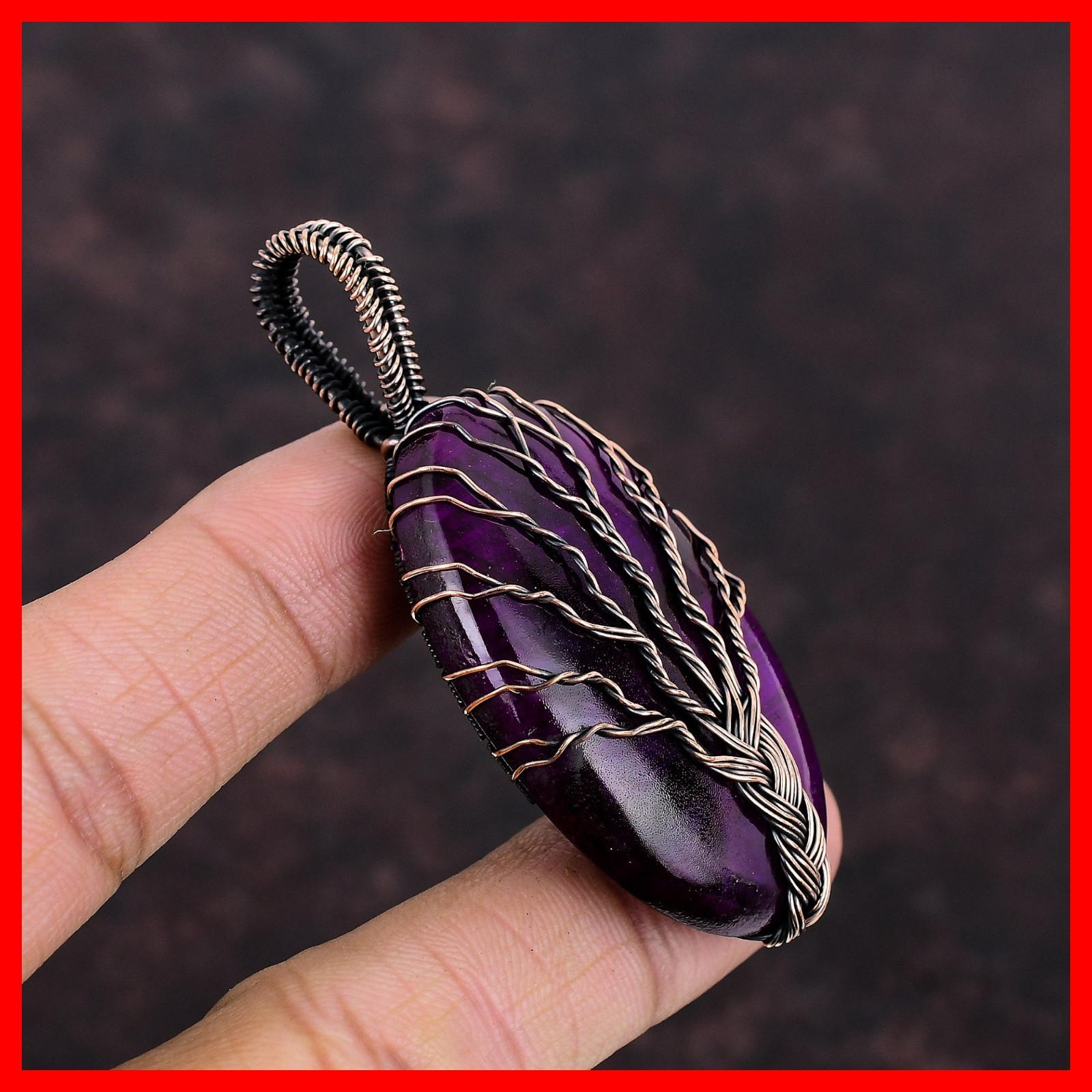 Copper Pink Fire Labradorite Gemstone New Tree Of Life And Wire Wrapped Pendant