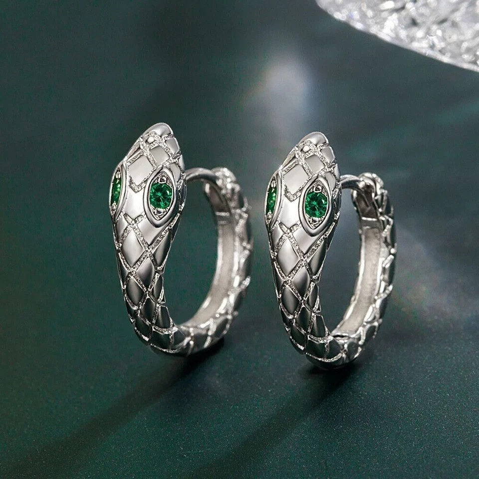 925 Sterling Silver Crystal Snake Hoop Earrings Jewellery Women Girls Gift.