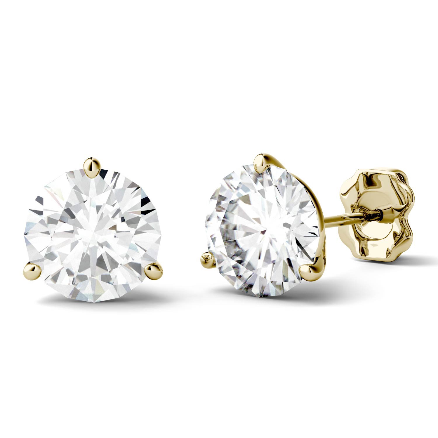 3 CTW DEW Round Moissanite Martini Stud Earrings in 14K Yellow Gold