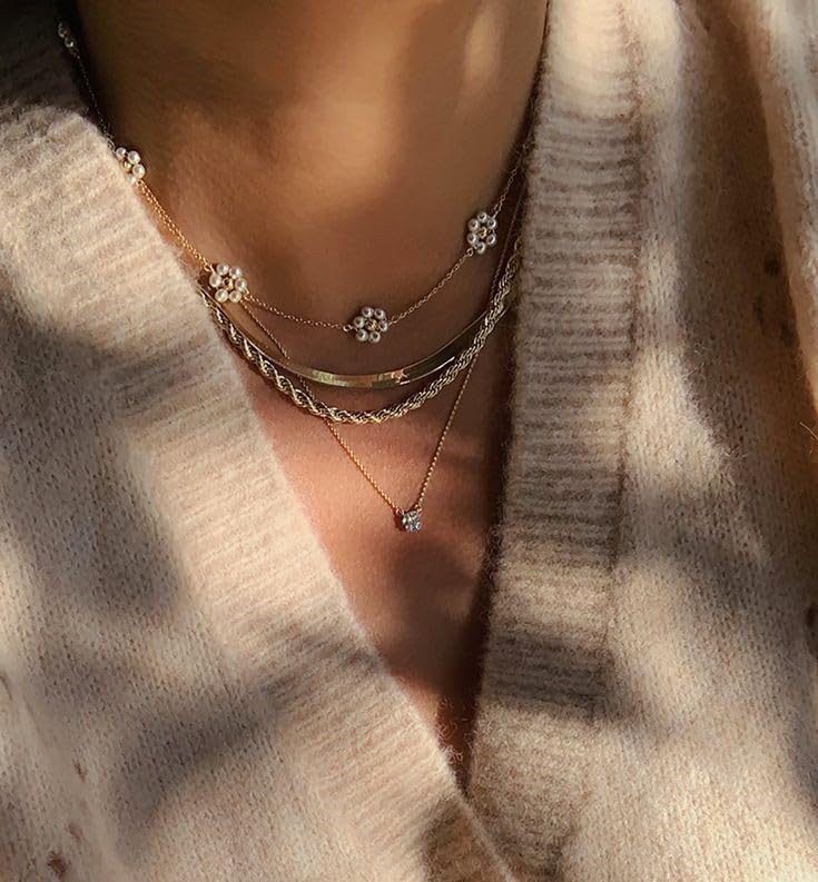 Pearl Necklace for Women Dainty Choker Strand 18K Gold Plated Flower Gift