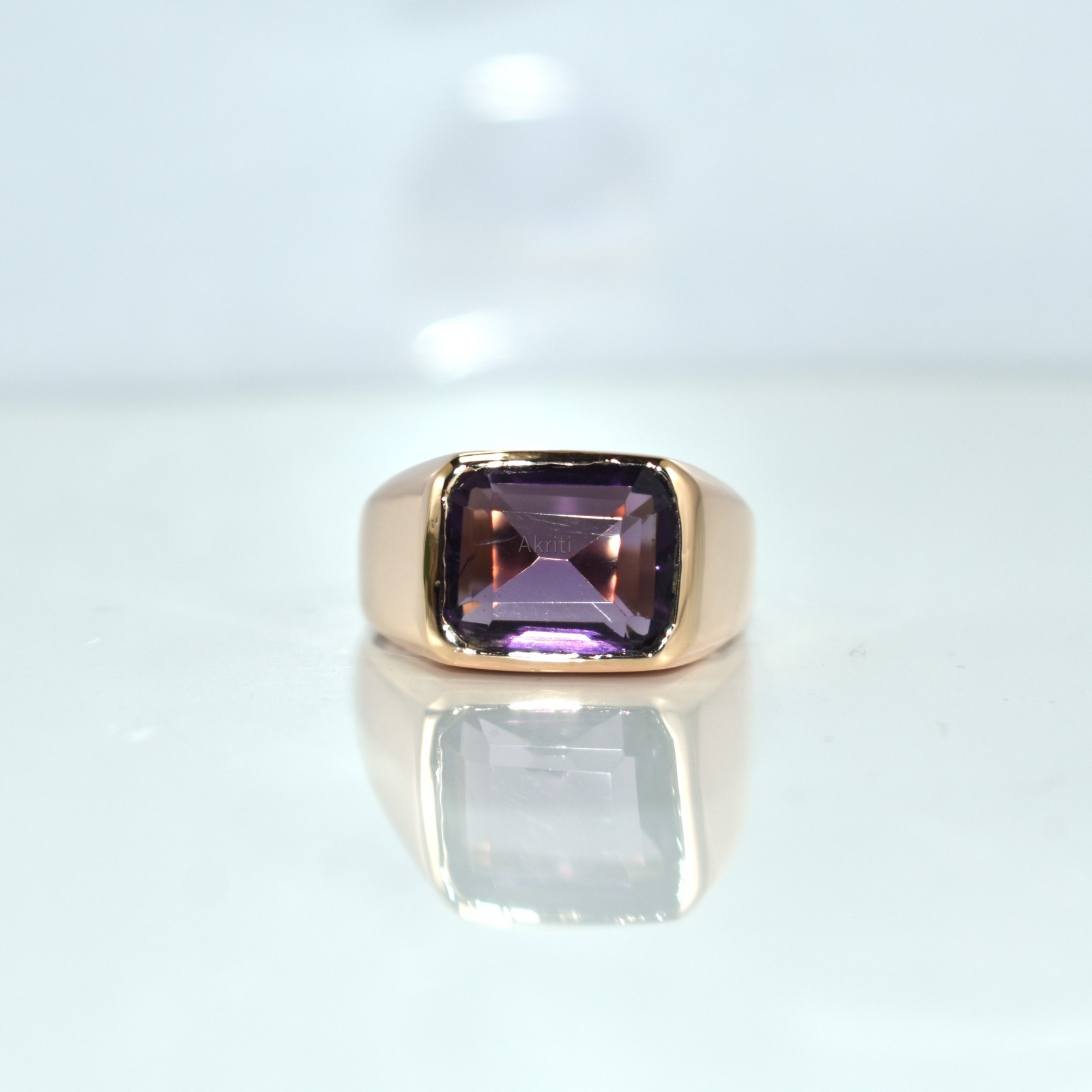 Deep Amethyst Copper Handmade Signet Men’s Ring Traditional Skill Artist