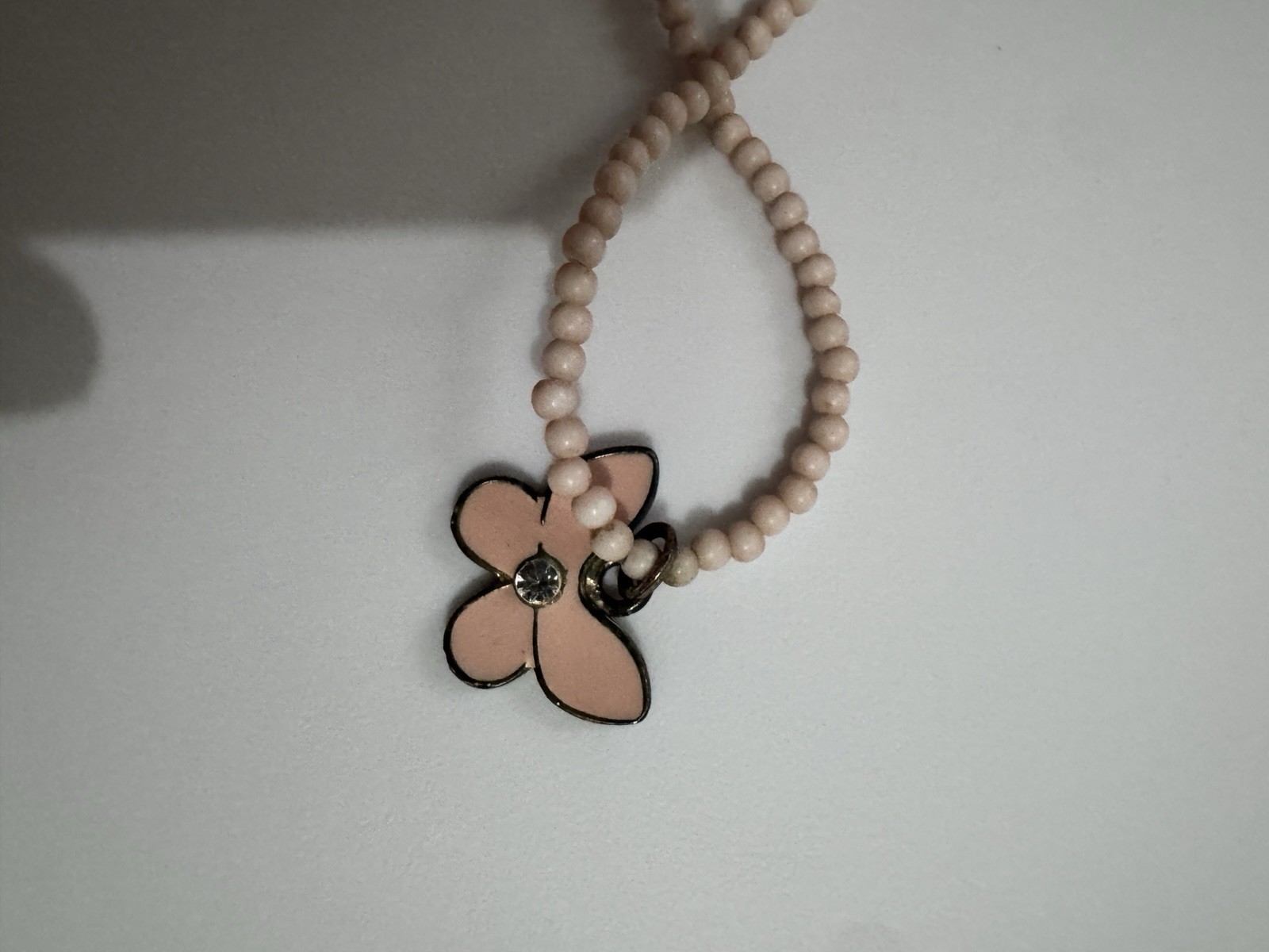 Pink Beaded Ball/Bead Necklace Butterfly Charm Pendant Clear Crystal