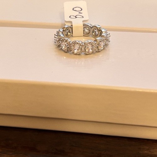 Size 8 Diamond CZ Silver Tone Eternity Band No Mark