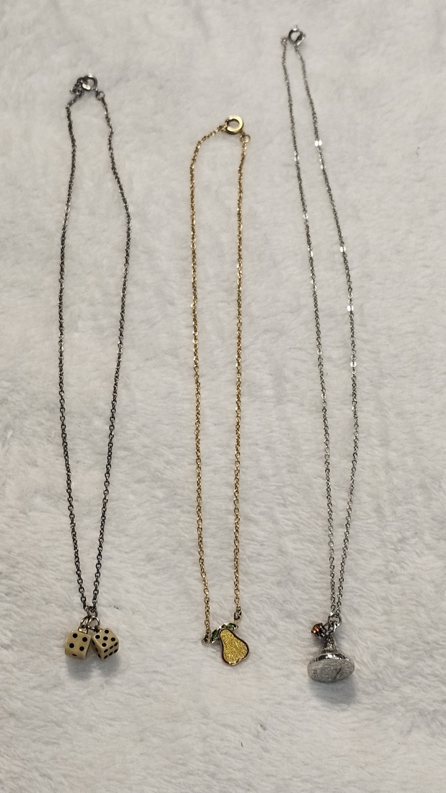 Dainty Charm Necklace Lot Dice Pear Minimalist Gold Silver 3pc