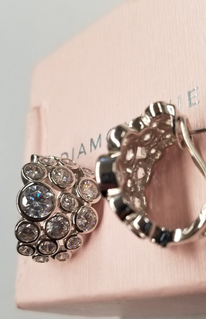 Diamonique x Jennifer Miller Cluster Huggie Hoop Earrings 23mm Sterling Silver
