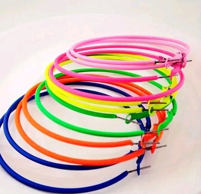 6 Pair Of NEON ColorHoop Earrings Leverback Lightweight Thin Wire Everyday Wear