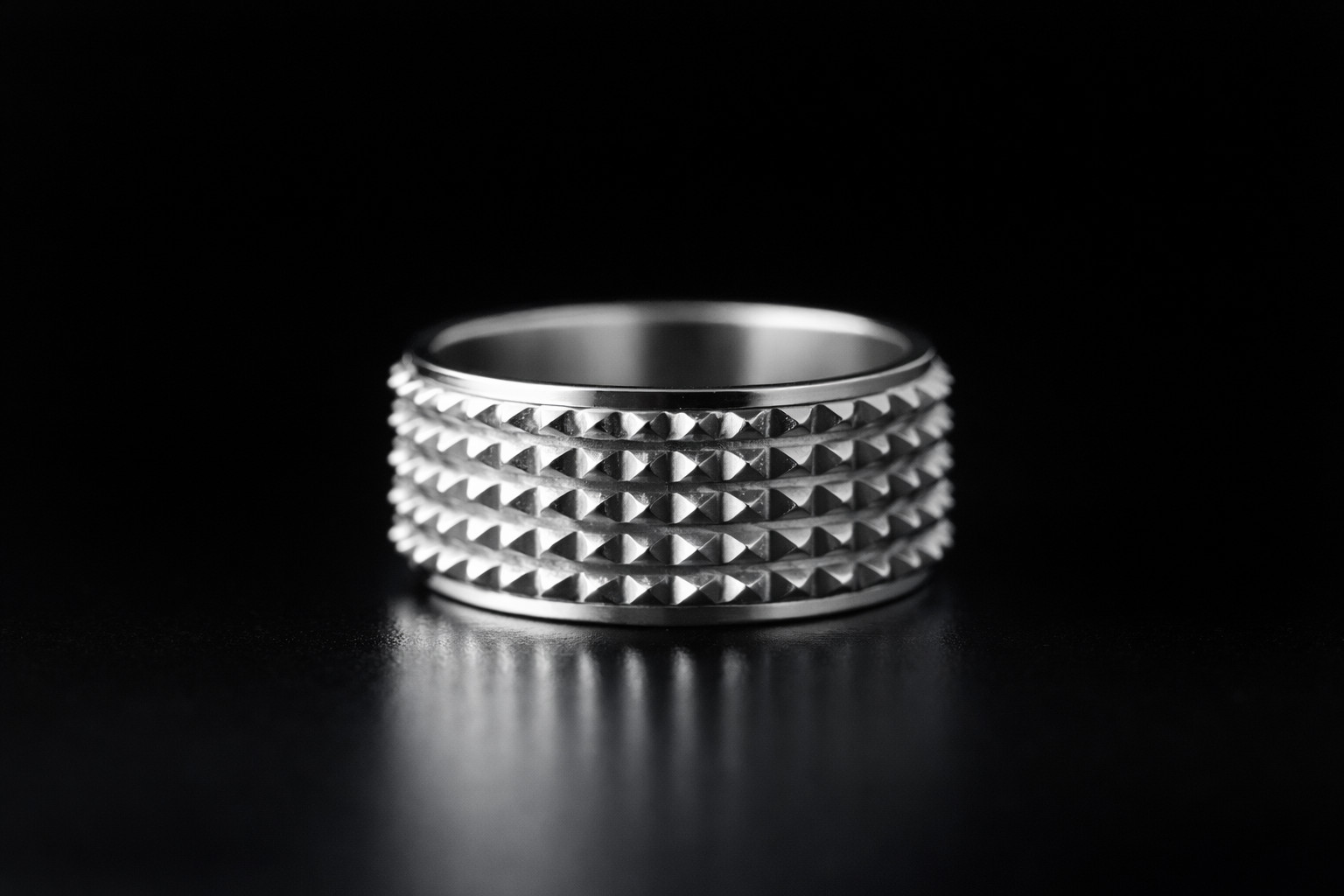 Textured stainless steel Silver color Pyramid Ring (7) (10) anxiety unisex ring