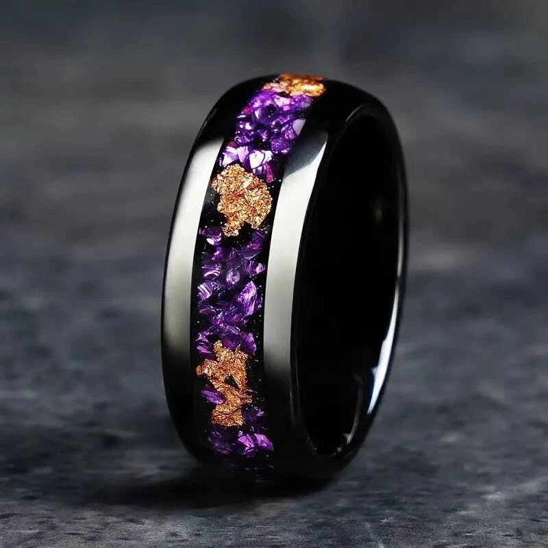 Mens Stainless Steel Deer Forest Ring 8mm Black Wedding Band Hunter Outdoor Ring