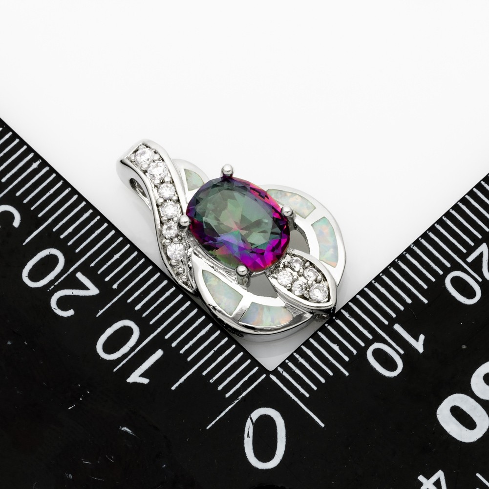 8×10 Oval Mystic Topaz White Fire Opal Silver Jewelry Women Necklace Pendant