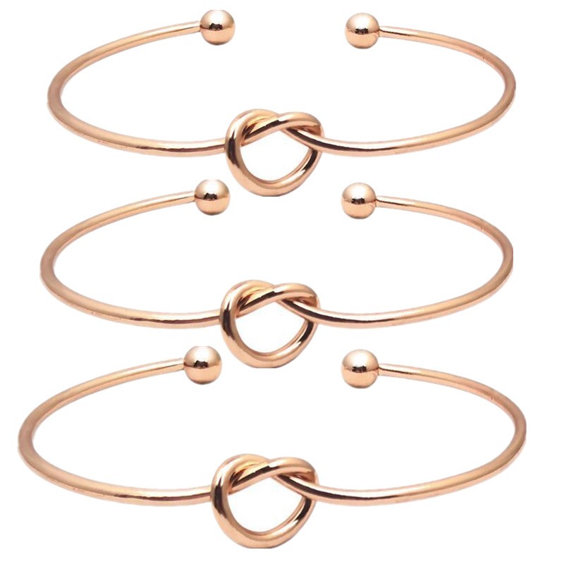 Women Rose Gold Knot Heart Open Cuff Bangle Tribal Bridal Stackable Bracelet